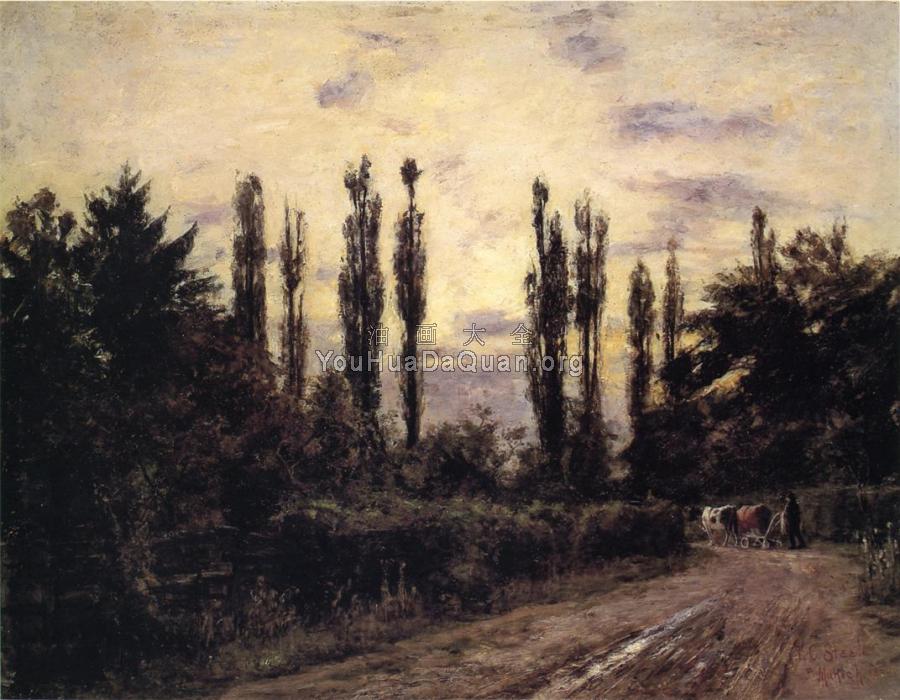 Evening, Poplars and Roadway near Schleissheim - 西奥多·克莱门特·斯蒂尔